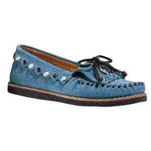 Coach Roccasin Blue Suede Moccasin Loafers Rexy Charm Studded Womens 8.5B